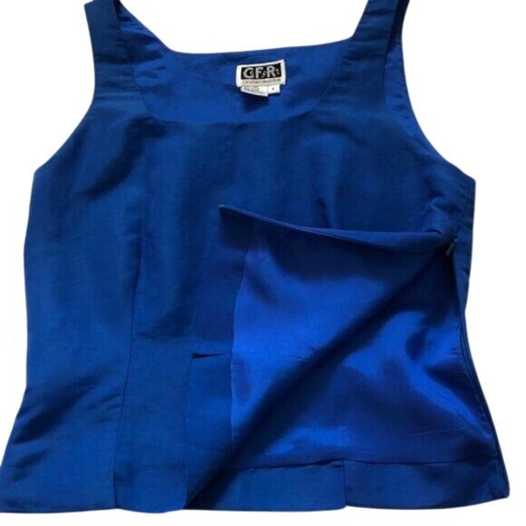 Vintage C.F.R. Women's Vibrant Blue Two-Piece Sleeveless Notch Top & ASkirt Set - Picture 2 of 6